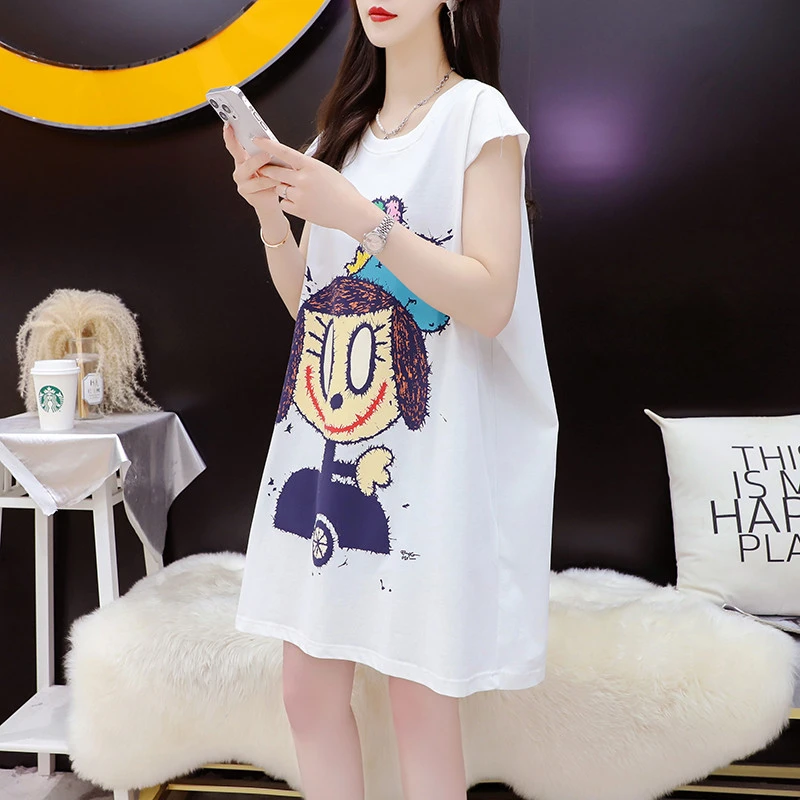 大码女装设计感纯棉无袖背心女夏季新款韩版宽松百搭中长款T恤衫