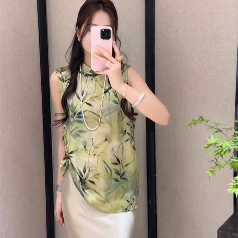 新中式国风女装知性风印花上衣2025夏季新款复古洋气衣服唐装衬衫