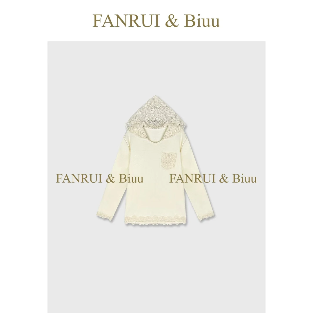 FANRUI/泛芮「花畔蕾纱」钩花蕾丝气质百搭减龄时尚针织卫衣B19595