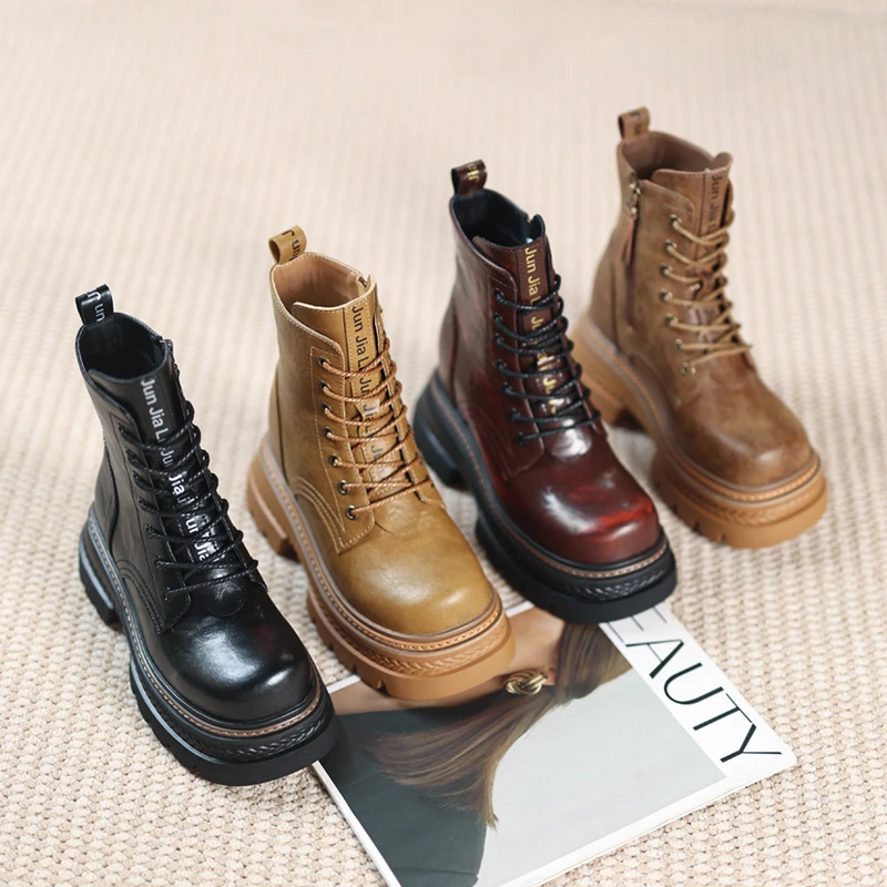 【渔】顾茜茜同款隐形增高15CM女士马丁靴短靴真皮系带LX50803