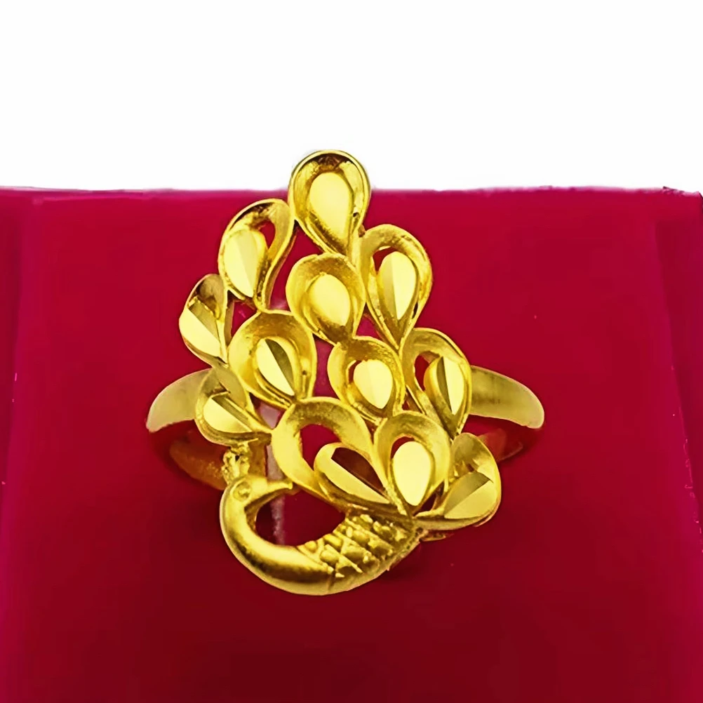 铜合金戒指 孔雀开屏女款经典大气时尚不掉色女戒 开口可调节