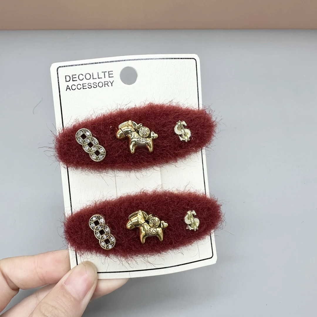 L571夕洛红色小马bb夹新款高级感小刘海抓夹简约气质侧边夹时尚