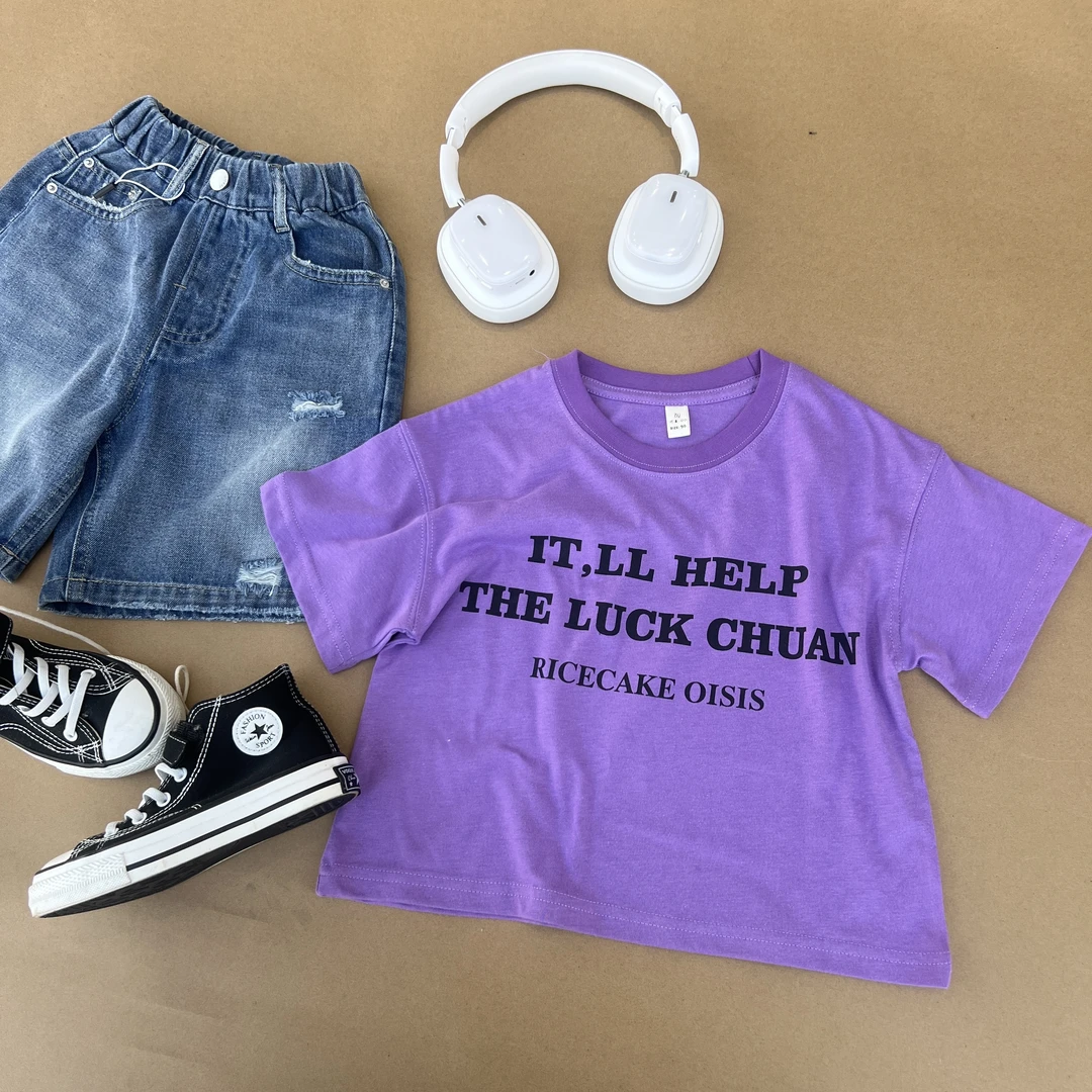 vilimama2025夏款男女童杏色涂鸦T恤亲子短袖CX25021韩版 洋气