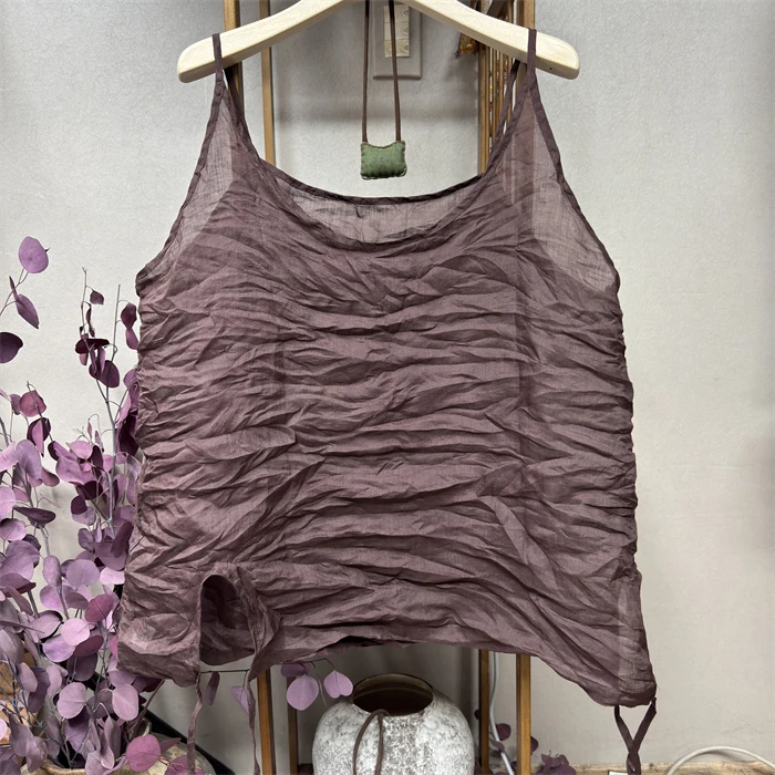 木澜珊 原创苎麻复古不对称开叉百搭背心吊带  衣长70胸围116左右