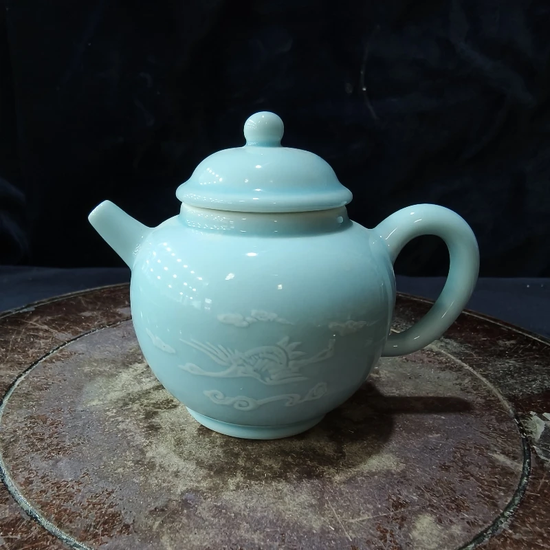 【福利品】景德镇220ml颜色釉仙鹤小茶壶蓝色厂瓷陶瓷器煤窑送老人