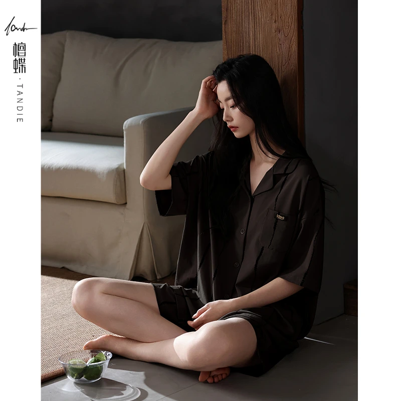 檀蝶纯棉睡衣女款夏季2025新款短袖短裤套装全棉薄款女士家居服