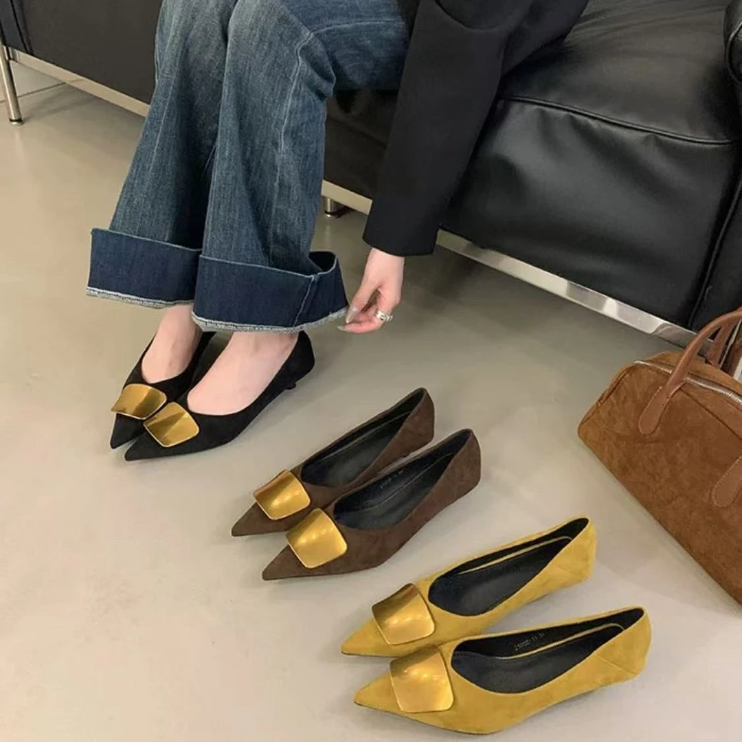 法式尖头单鞋女2025春季新款浅口气质工作鞋细跟软底鞋飘鞋黑色潮