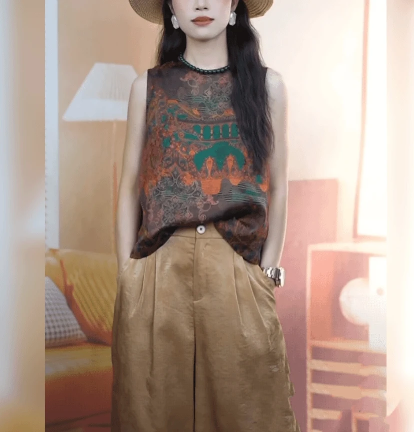新中式异域民族风印花背心女夏季新款宽松显瘦百搭无袖上衣