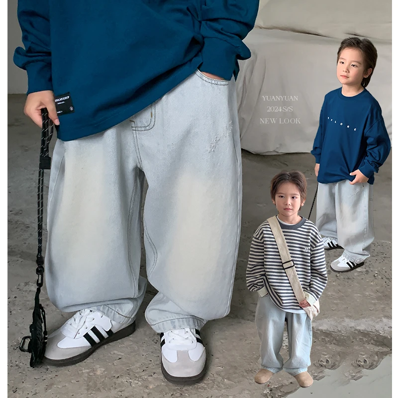 【浅色牛仔】源源家童装男童牛仔裤直筒裤子秋2中大童宽松长裤