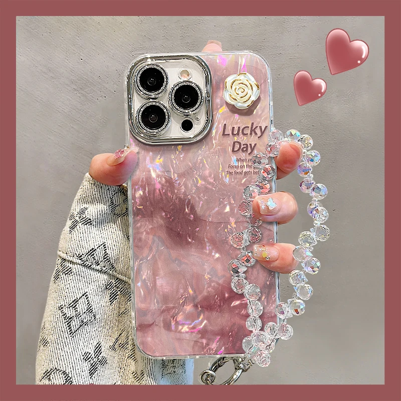 晕染山茶花适用苹果15vivo华为oppo小米iPhone16精孔贝壳纹手机壳