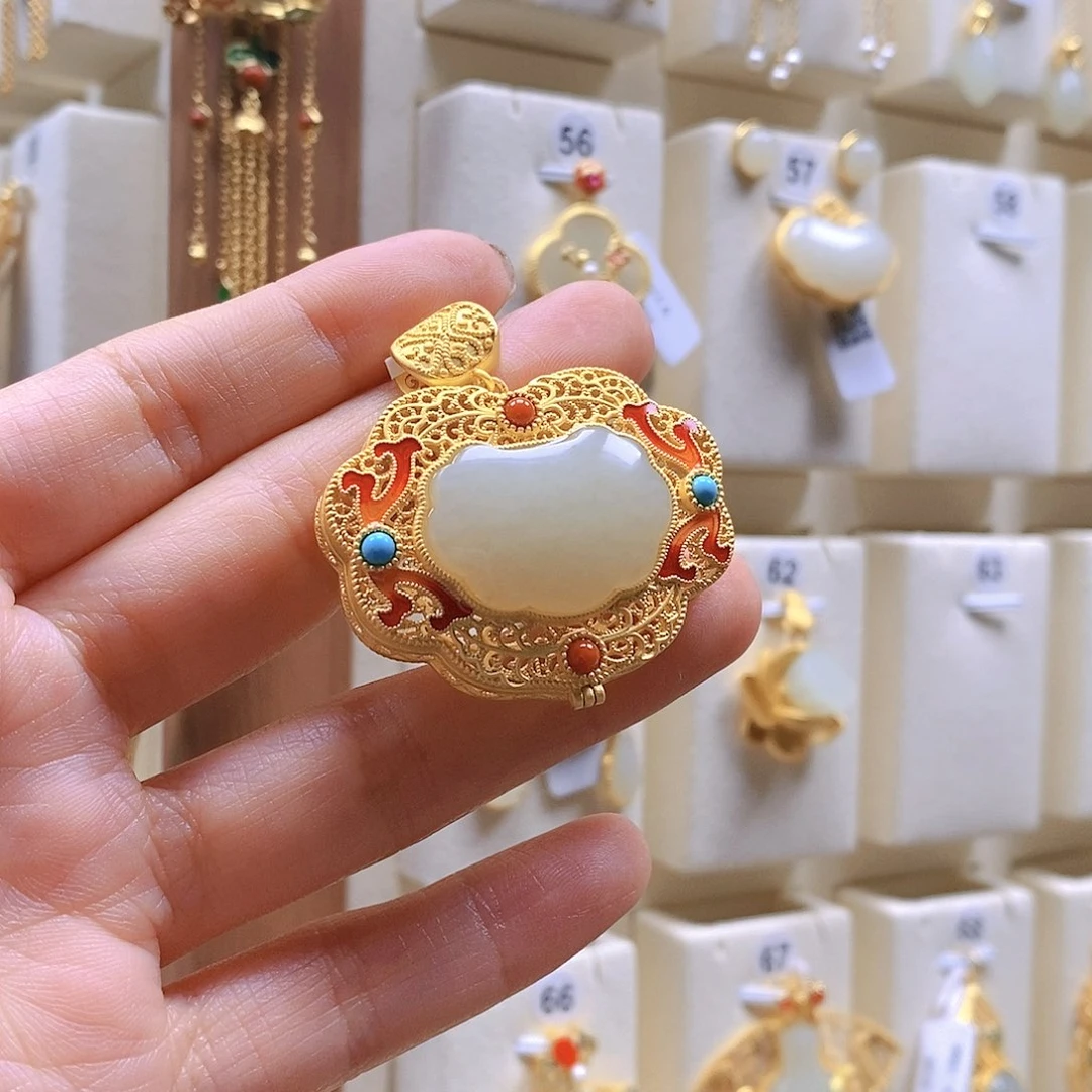 和田玉颈饰银S925镶嵌