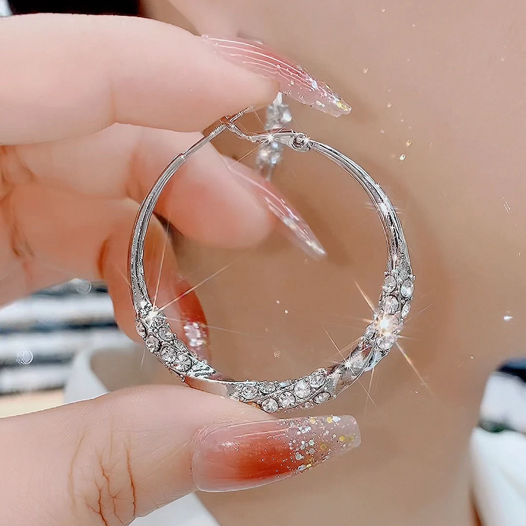 铜合金合成锆石耳饰 271满天星气质轻奢简约超闪时尚耳圈