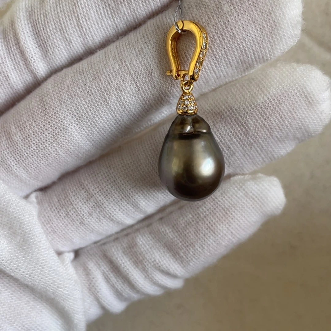 银S925镶嵌海水珍珠吊坠(不含链)12.7mm