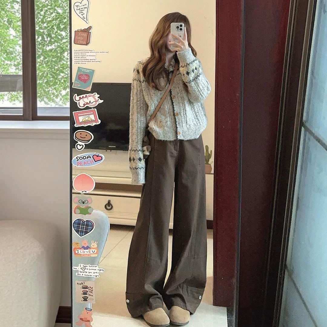 韩系秋冬穿搭复古提花针织开衫女2025新款外穿小个子软糯毛衣外套