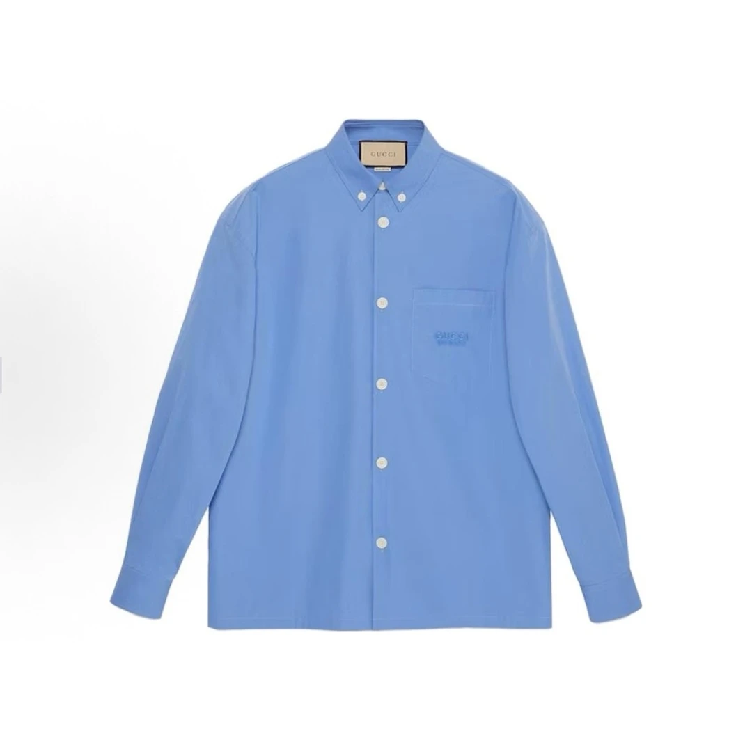 未使用 GUCCI/古驰 纯色Logo刺绣单排扣长袖衬衫