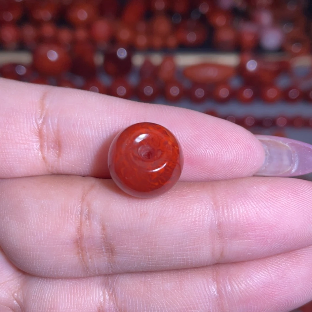 南红玛瑙未镶嵌火焰纹苹果珠卡13.8