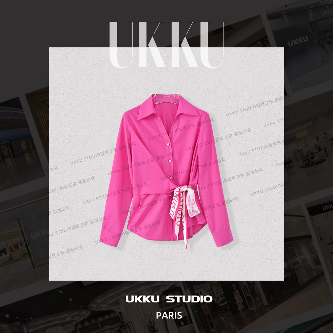 LILI【UKKUSTUDIO】简约纯色收腰款设计师款女装细绳衬衫514682