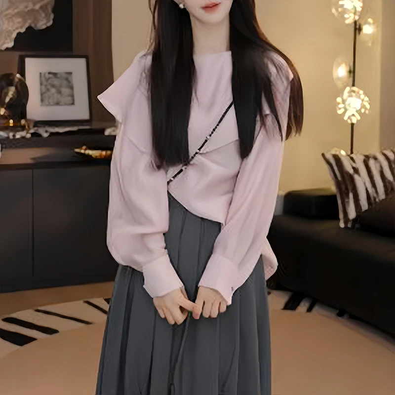 财阀千金女装设计感长袖衬衫2025秋季新款潮流小众洋气显瘦百搭款