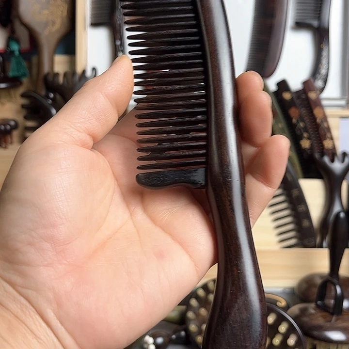 交趾黄檀（大红酸枝）乌木插齿梳子