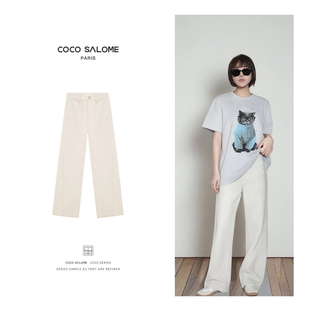 韩彬彬CS"彩砂牛仔"100棉水洗高腰直筒阔腿休闲牛仔裤1189-(6)