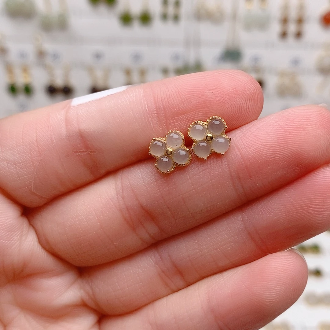 和田玉银S925镶嵌耳饰