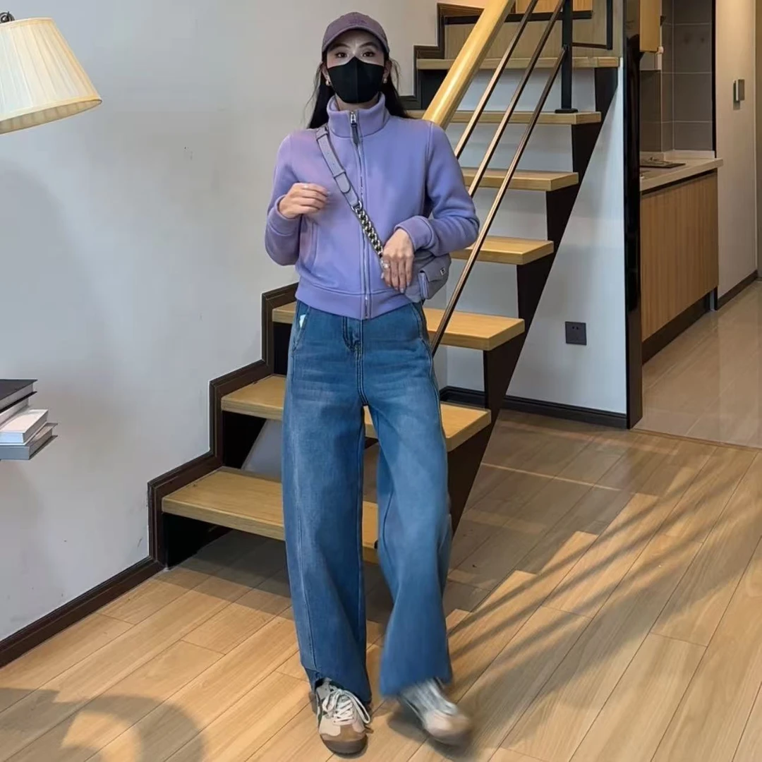 小个子定制裤长96CM高腰复古韩版显瘦复古弯刀阔腿长裤加绒秋冬