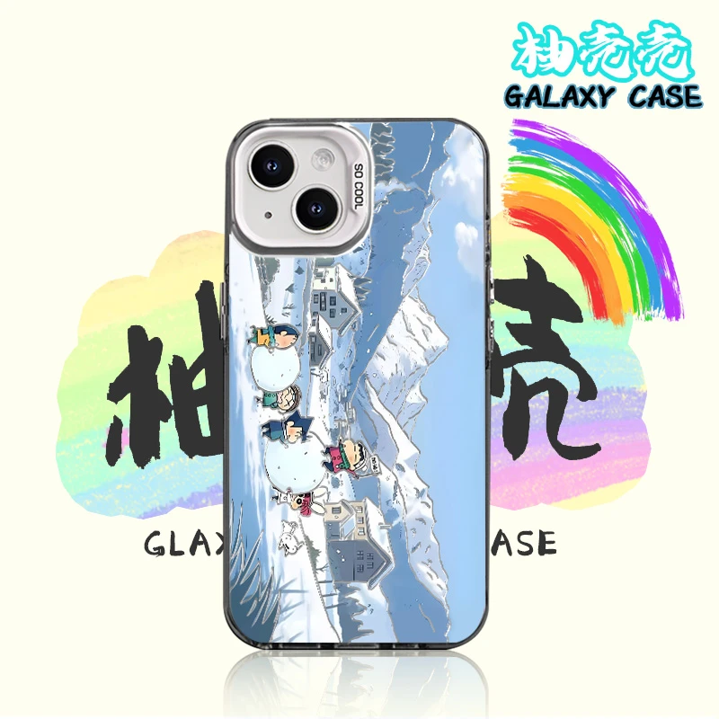 雪地蜡笔小新适用创意小众苹果16华为小米15彩银手机防摔壳Paoive