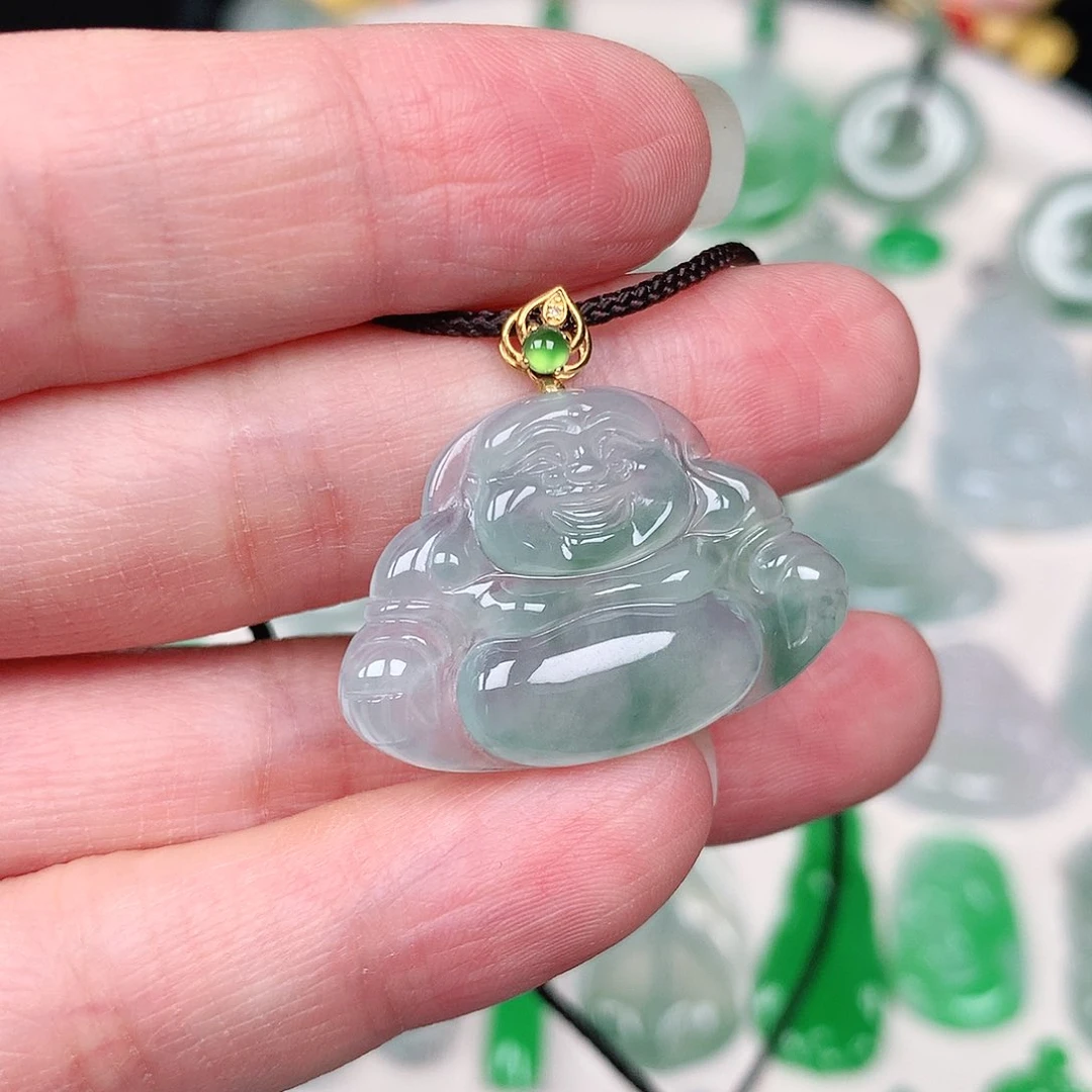 颈饰18K金镶嵌翡翠缅甸天然A货翡翠