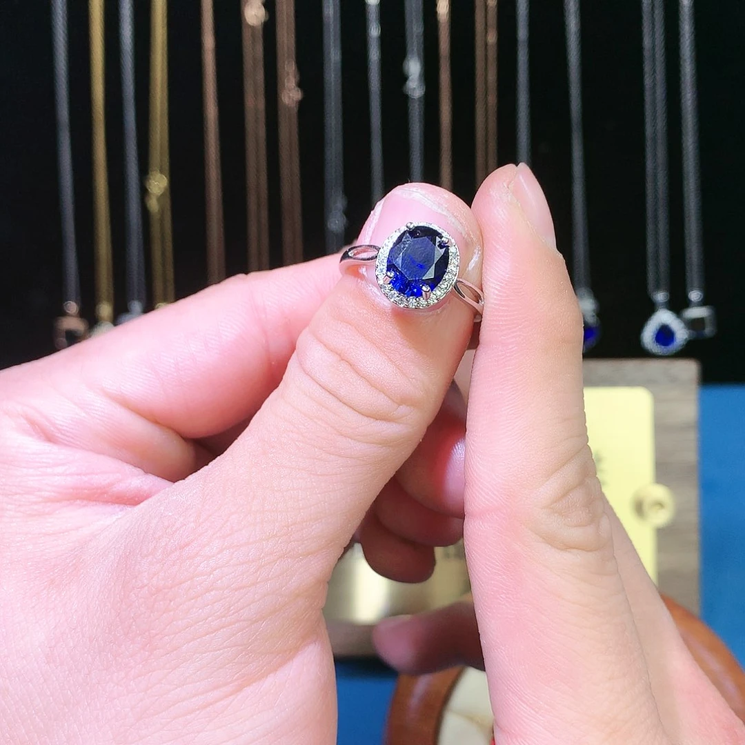 蓝宝石戒指银S925镶嵌