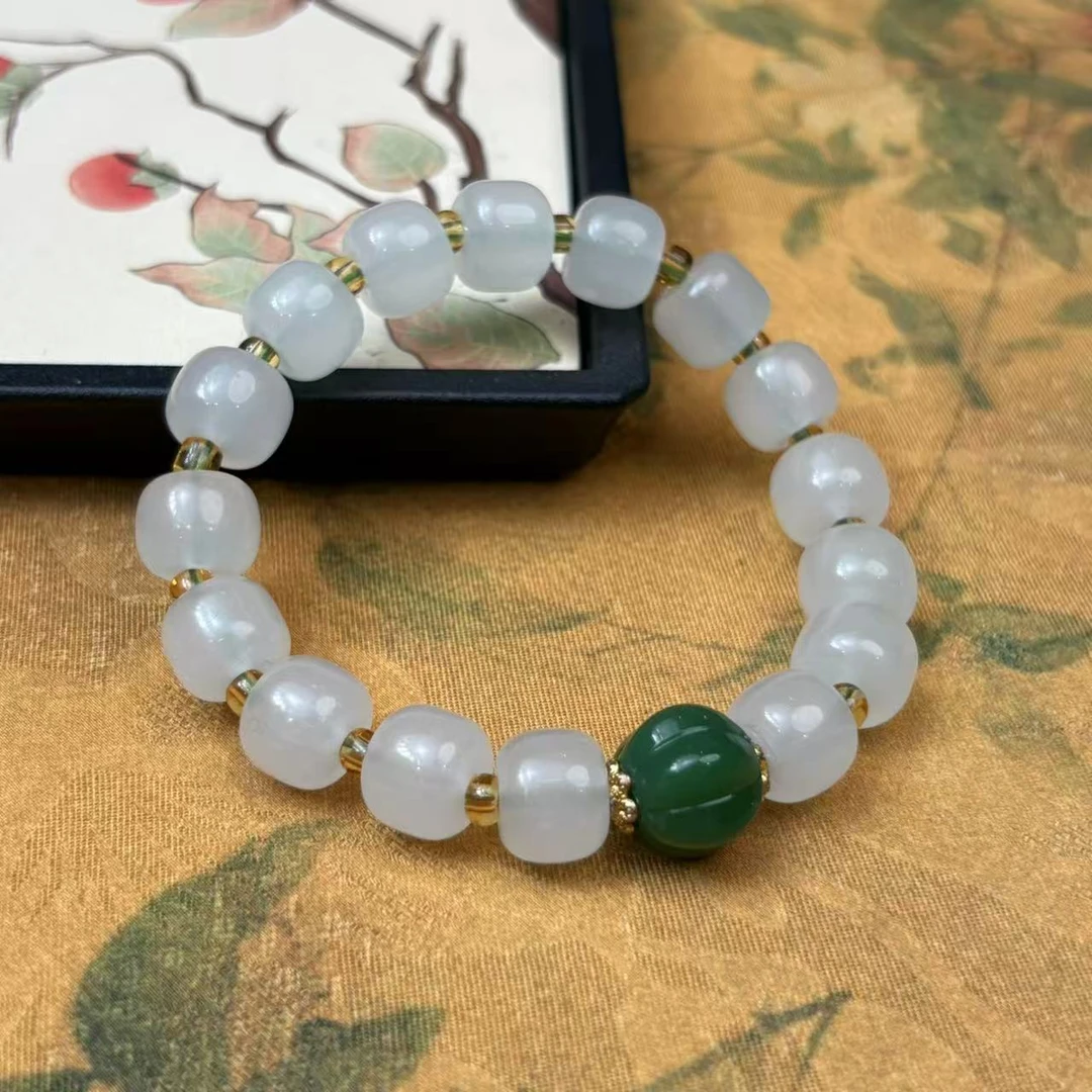 S1378-琉璃1.0*8mm桶珠+南瓜隔珠单圈手串