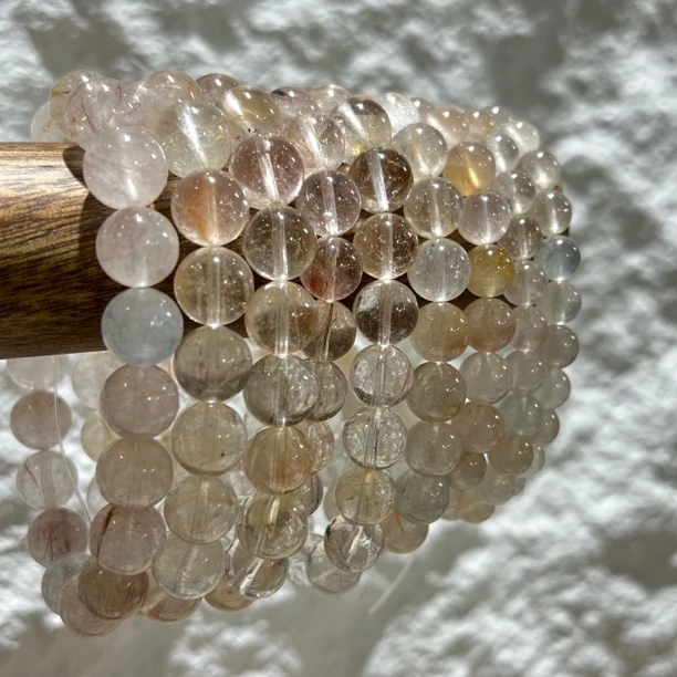 【晶澜月】M178天然水晶 马卡龙彩兔毛单圈手串 多样性发其一