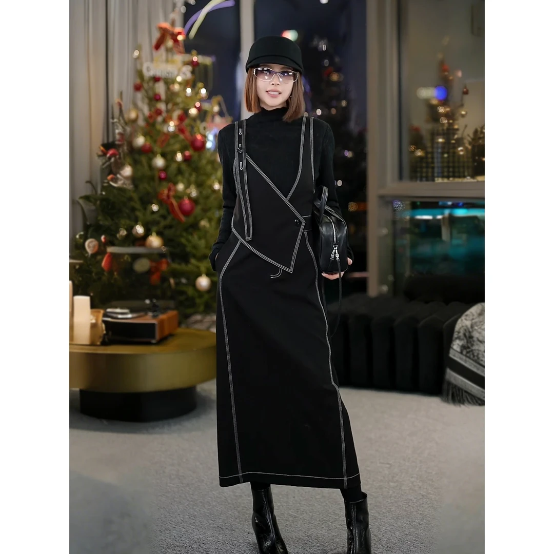 溶溶【米兰腔调】RONGRONG  三线撞色立裁可调节肩连衣裙 C-S210740