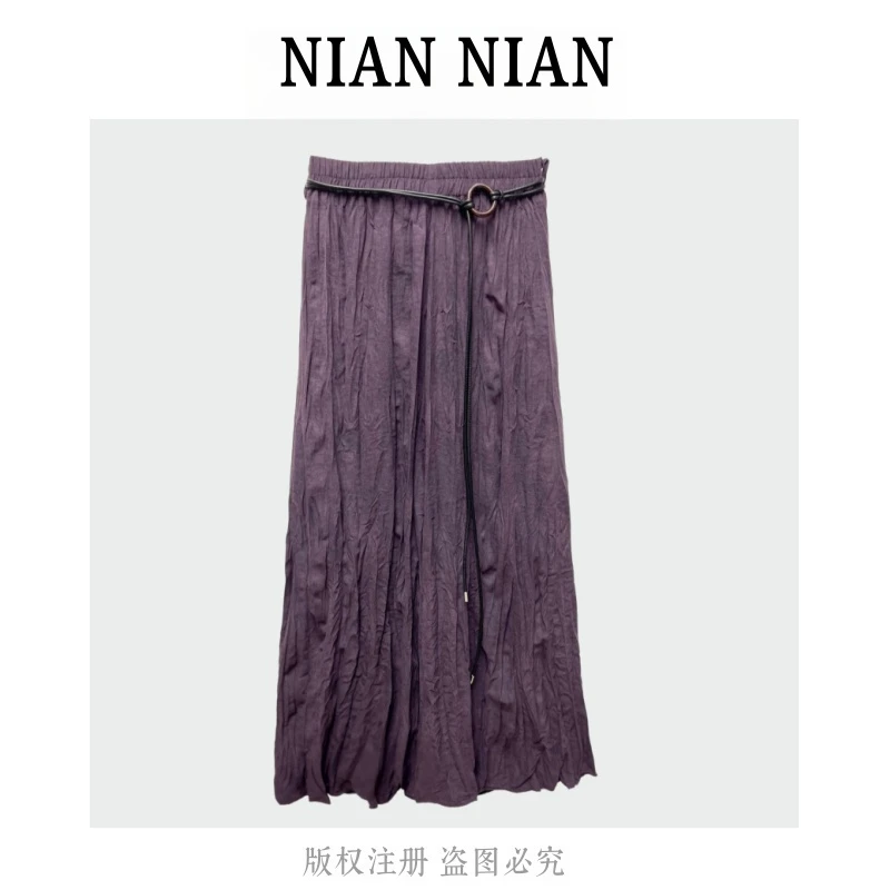 〖伦敦型格〗年年2025秋冬季新款复古褶皱半身裙高腰显瘦a字大摆裙