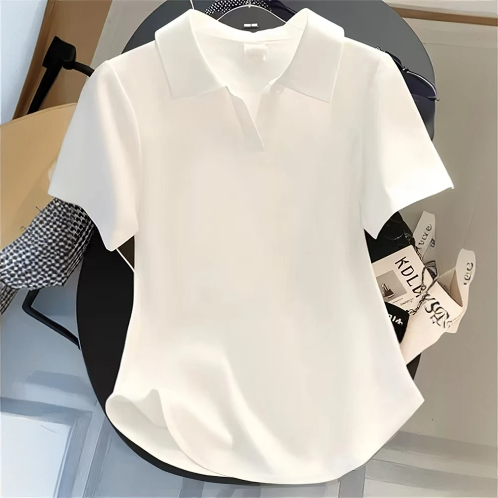 POLO领休闲风限定T恤小众设计弧形下摆百搭国风印花潮流短袖女