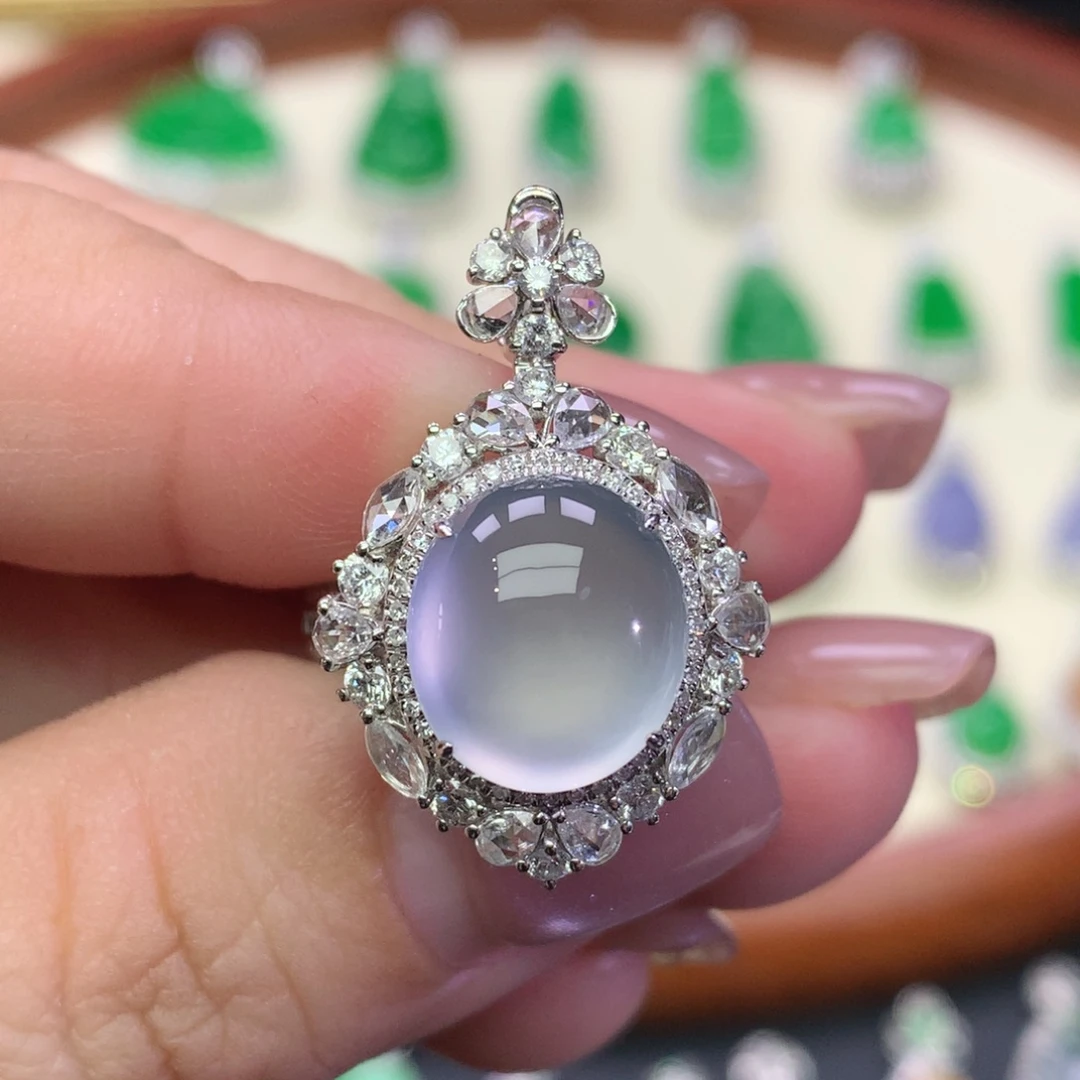 翡翠18K金镶嵌吊坠(不含链)