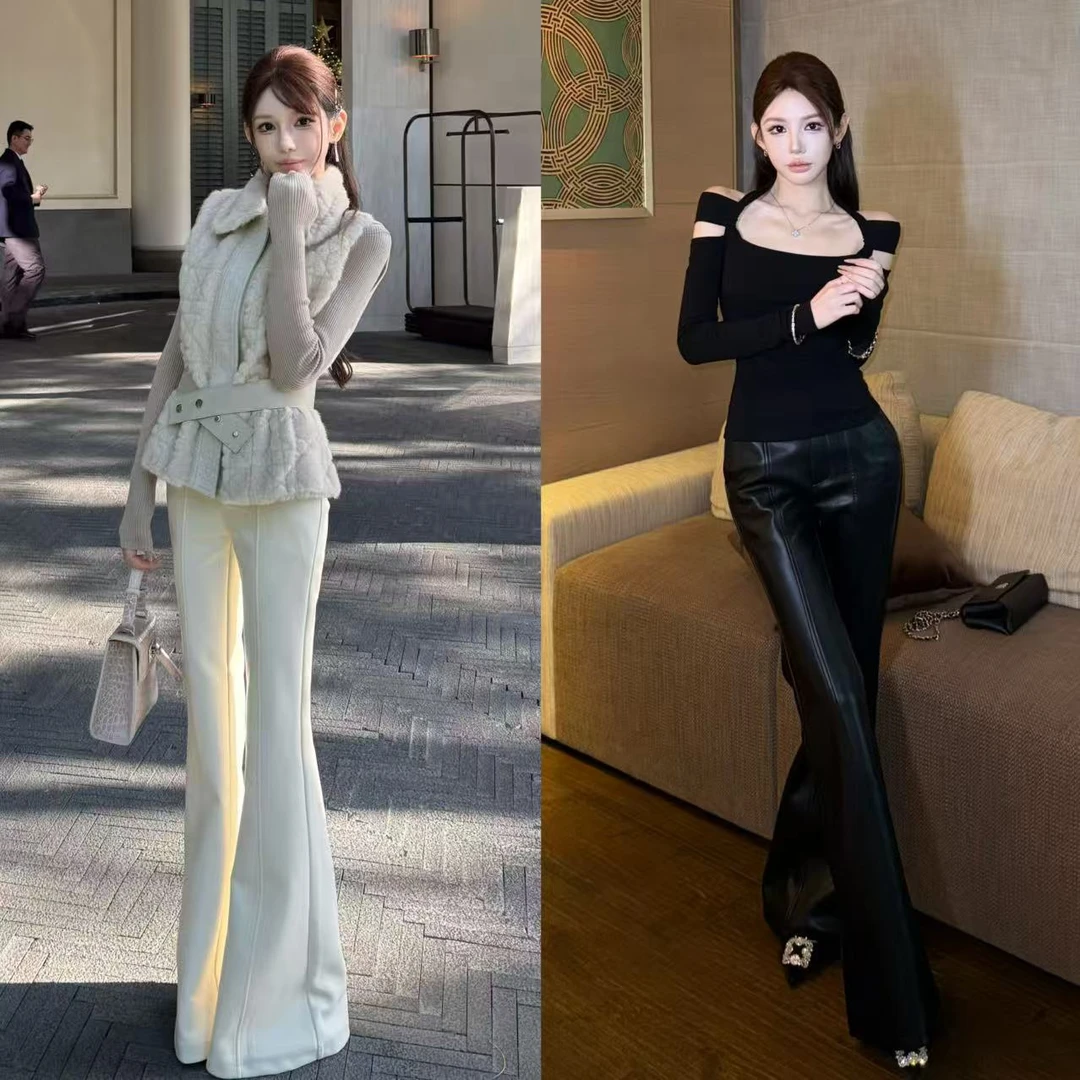 粉红PINK丨“胶片美感”设计感蛋白皮秋冬保暖显瘦皮裤FH25D4K4034