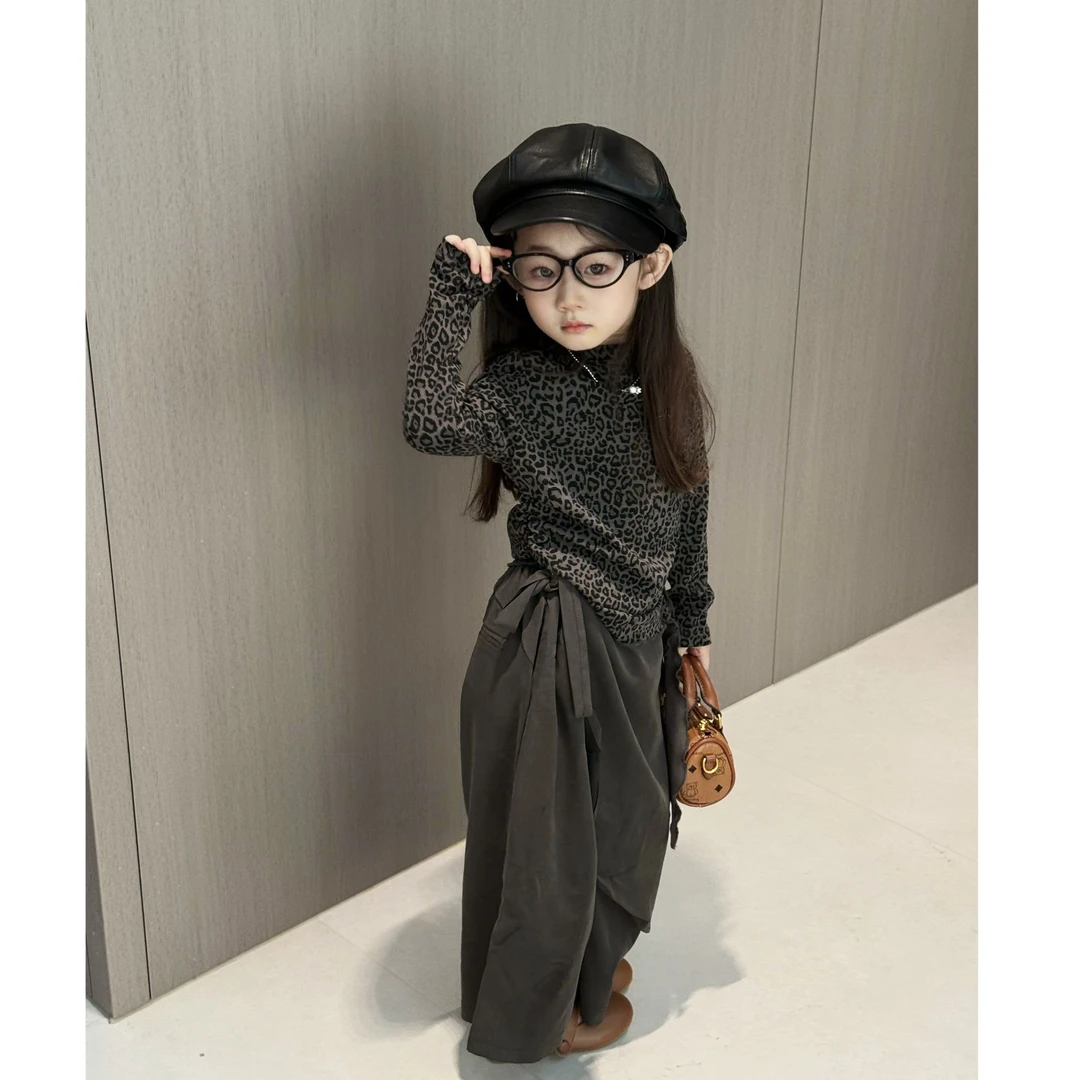 秋季新款童装女童套装韩版长袖豹纹T恤休闲裤两件套女童秋装