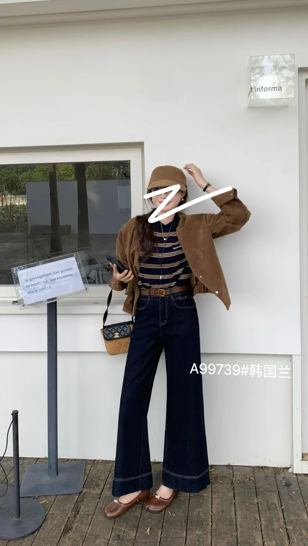 秋季时尚休闲复古百搭洋气减龄小众高腰直筒牛仔裤