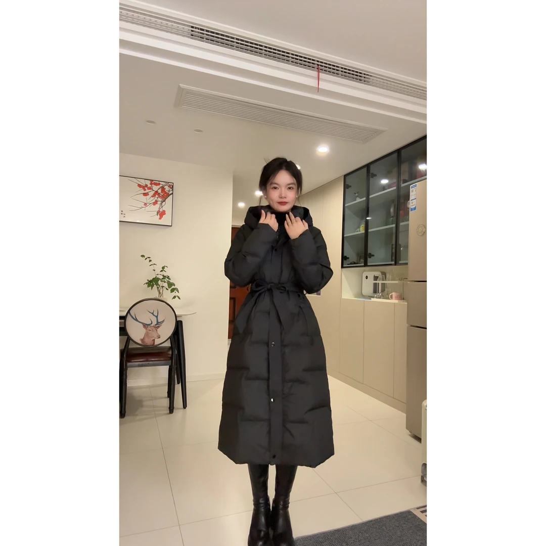 2025款收腰显瘦长款羽绒服保暖白鸭绒羽绒服