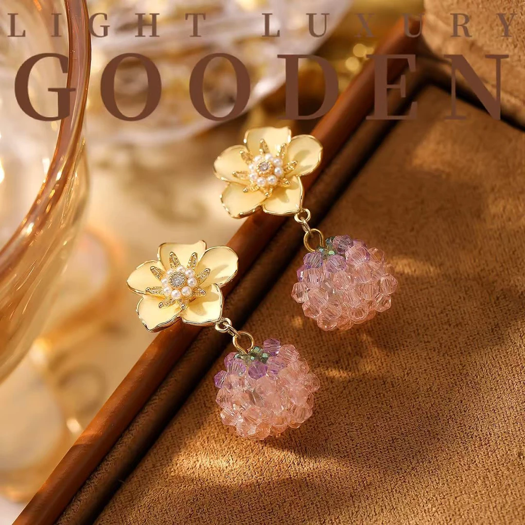 铜合金耳饰 Gooden岛家【春日有约】925银针春夏新款气质花朵耳环