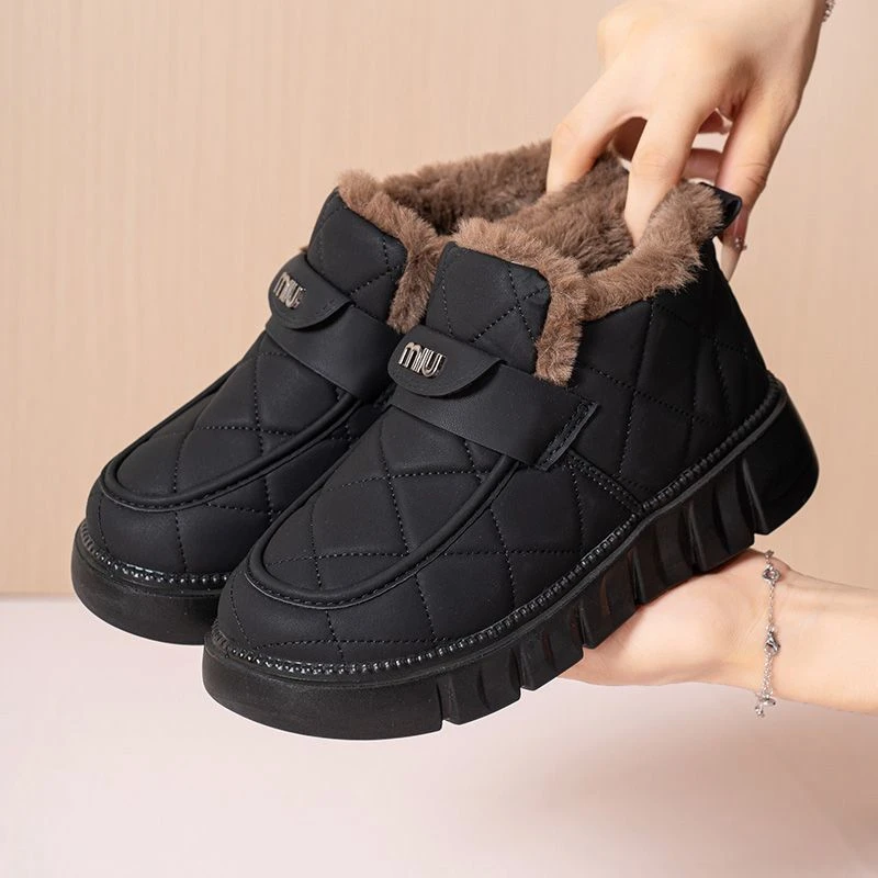 2025冬季新款一脚蹬雪地靴女老北京鞋加绒加厚保暖防滑厚底棉靴Z
