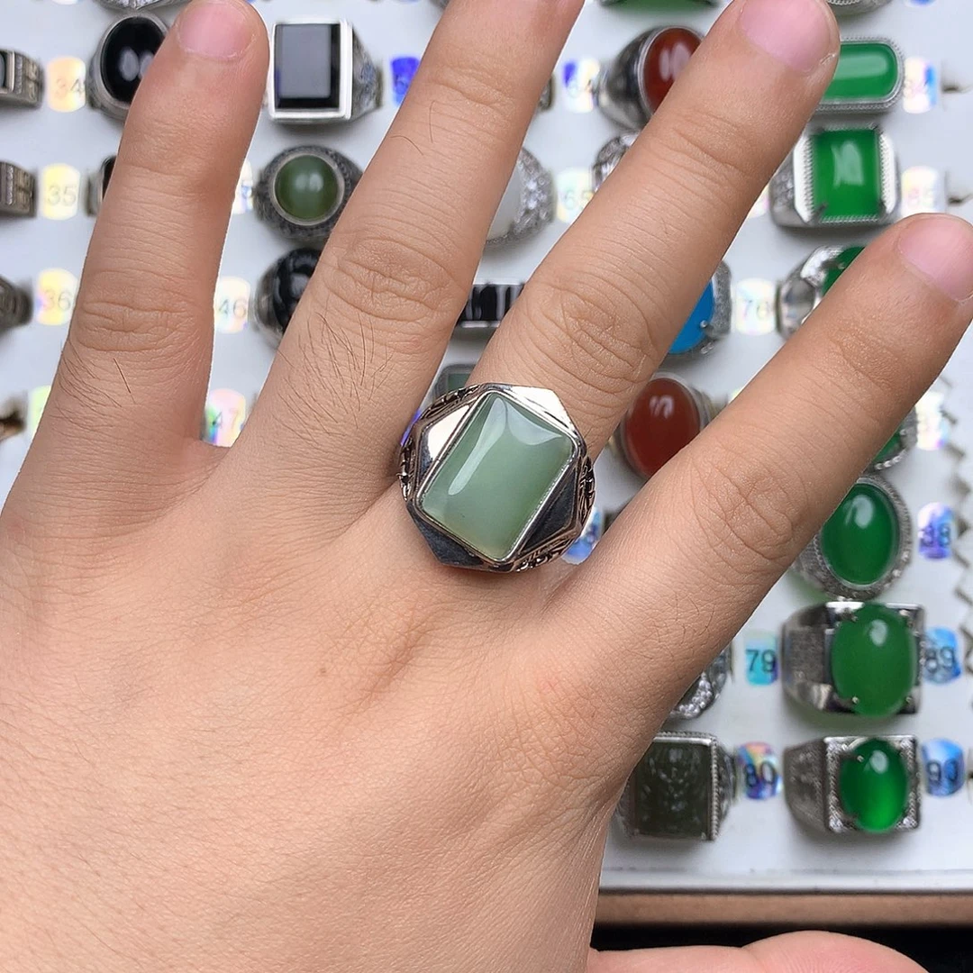 和田玉银S925镶嵌戒指