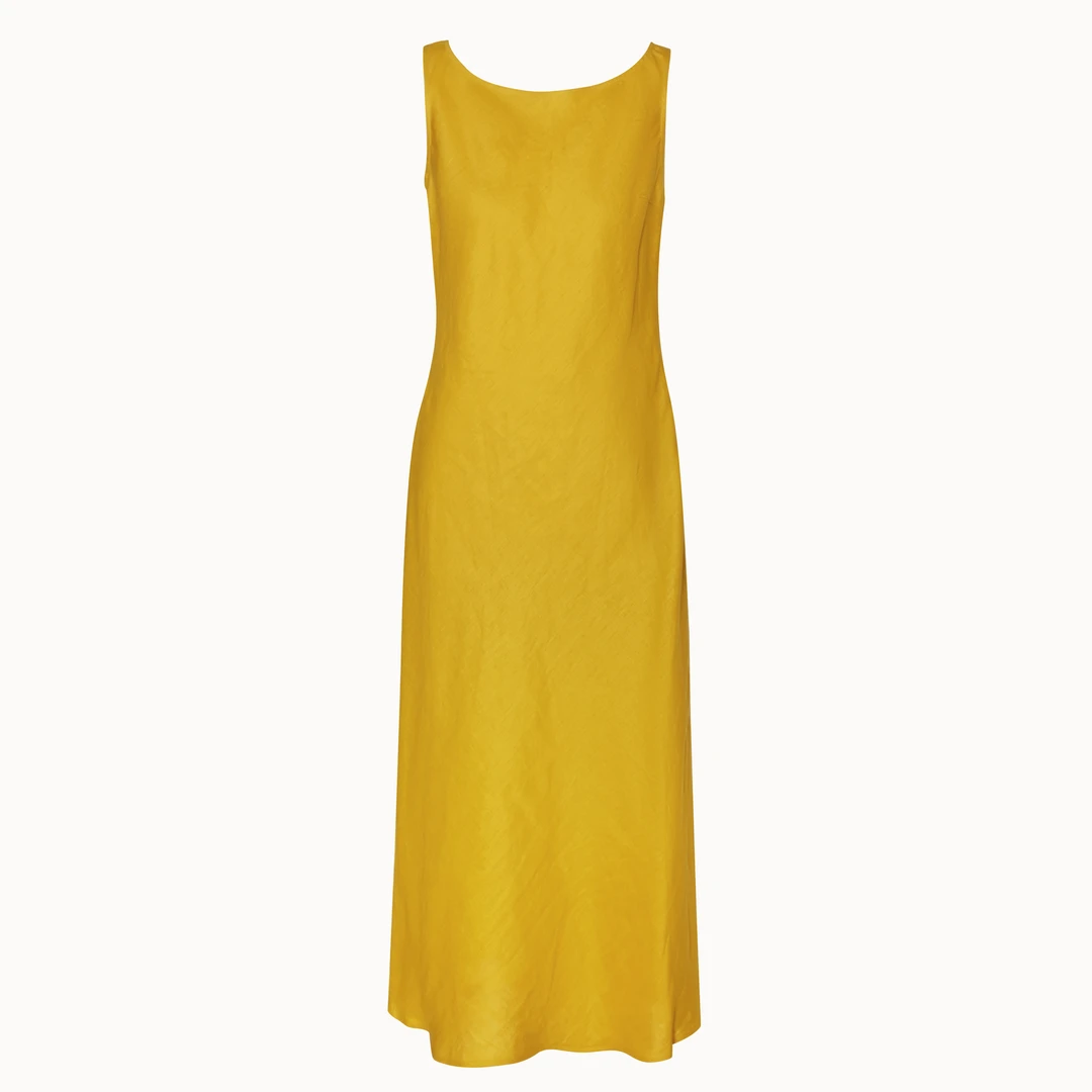 【18113】2025新款100%亚麻时尚夏季纯色显瘦吊带连衣裙