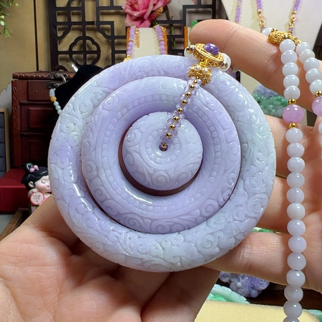 翡翠未镶嵌毛衣链紫翡套装