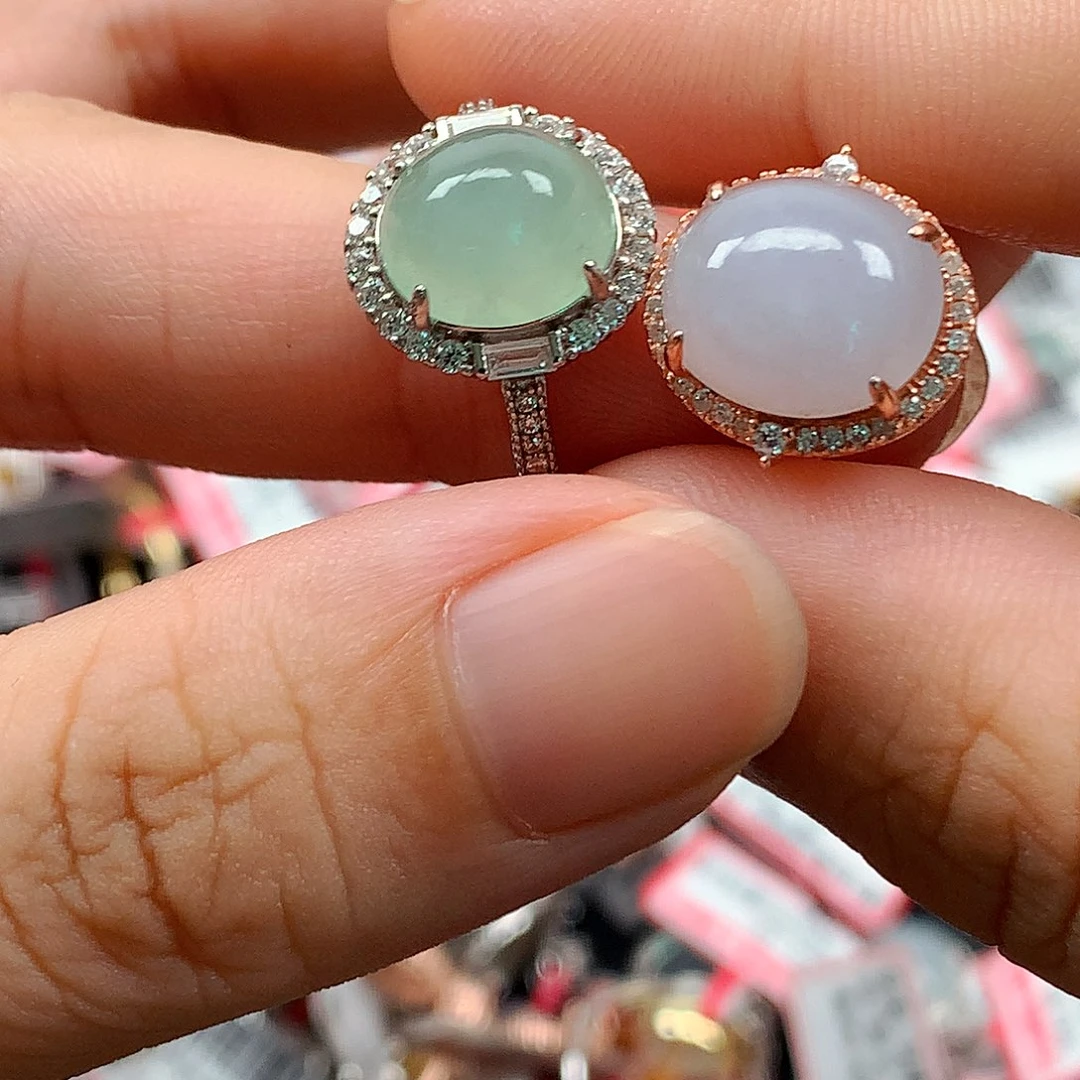 翡翠戒指银S925镶嵌天然翡翠吊坠