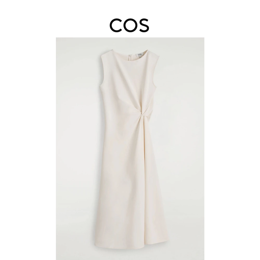 COS女装 标准版型围裹式纽结连衣裙白色2025夏季新品