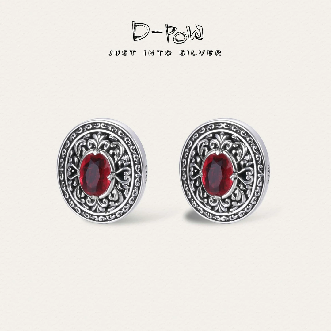 灯小炮 925银合成锆石耳饰 楼兰古堡鸢尾点镶手工实心耳钉（8334）