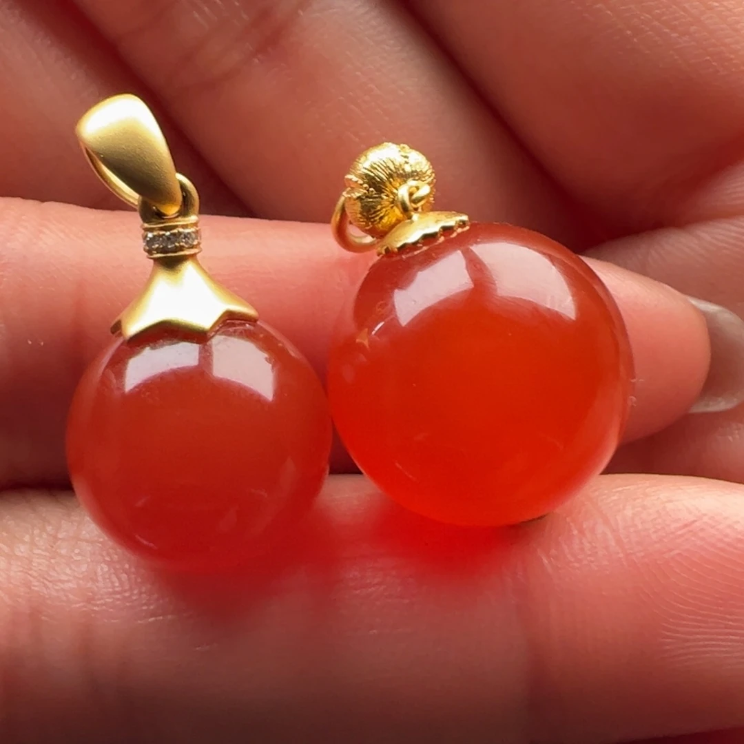 南红玛瑙18k金吊坠18K金镶嵌我*