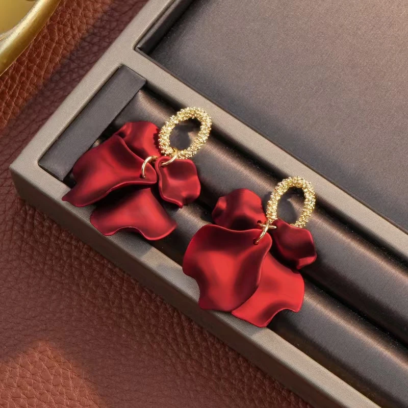 铜合金耳饰 时尚红色气质圣诞红耳钉轻奢5452