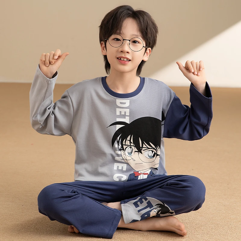 2025年儿童睡衣男童春秋季长袖薄款纯棉大童青少年学生家居服套装